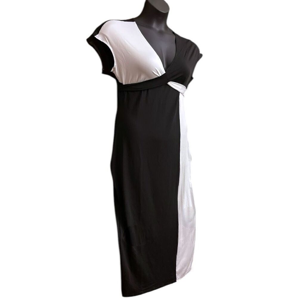 Black & White Colorblock Wrap Tie Midi Dress Size XXL NEW - Picture 8 of 9